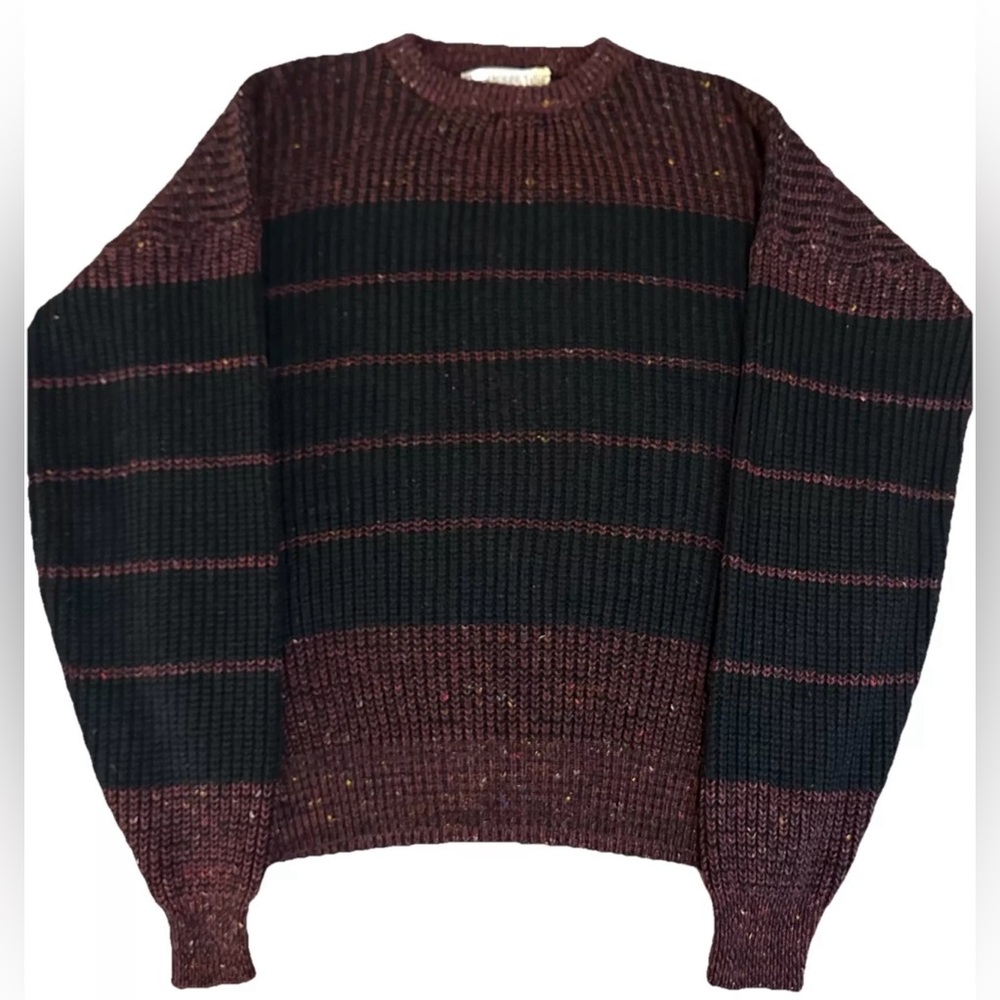 Royal Knight Vintage RARE Maroon & Black Speckled Acrylic Knit Oversized Sweater
